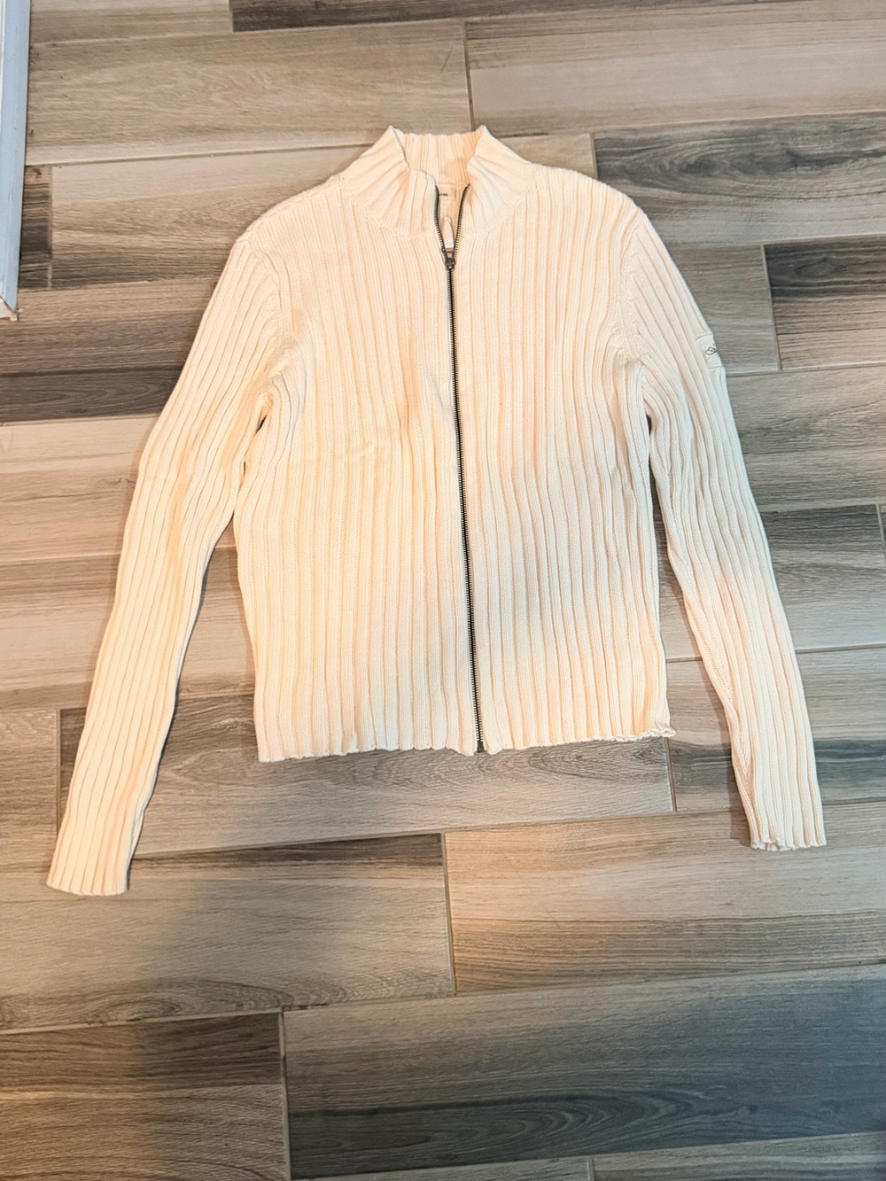 DKNY Cream Ribbed Zip Cardigan - Picture 5 of 7
